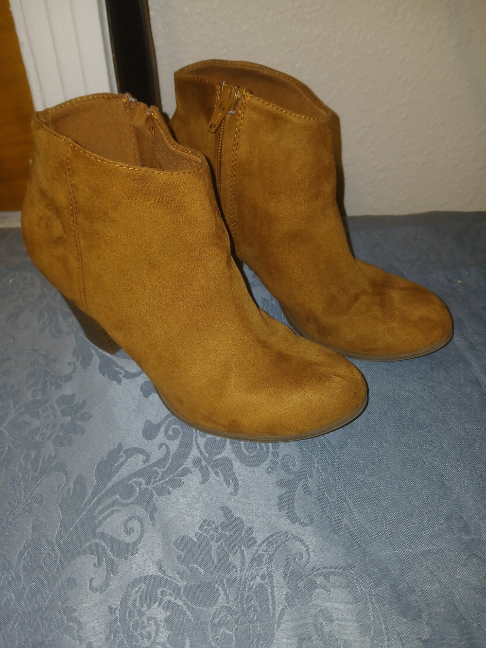 Old Navy Tan Suede-Look Ankle Booties with Side Zip